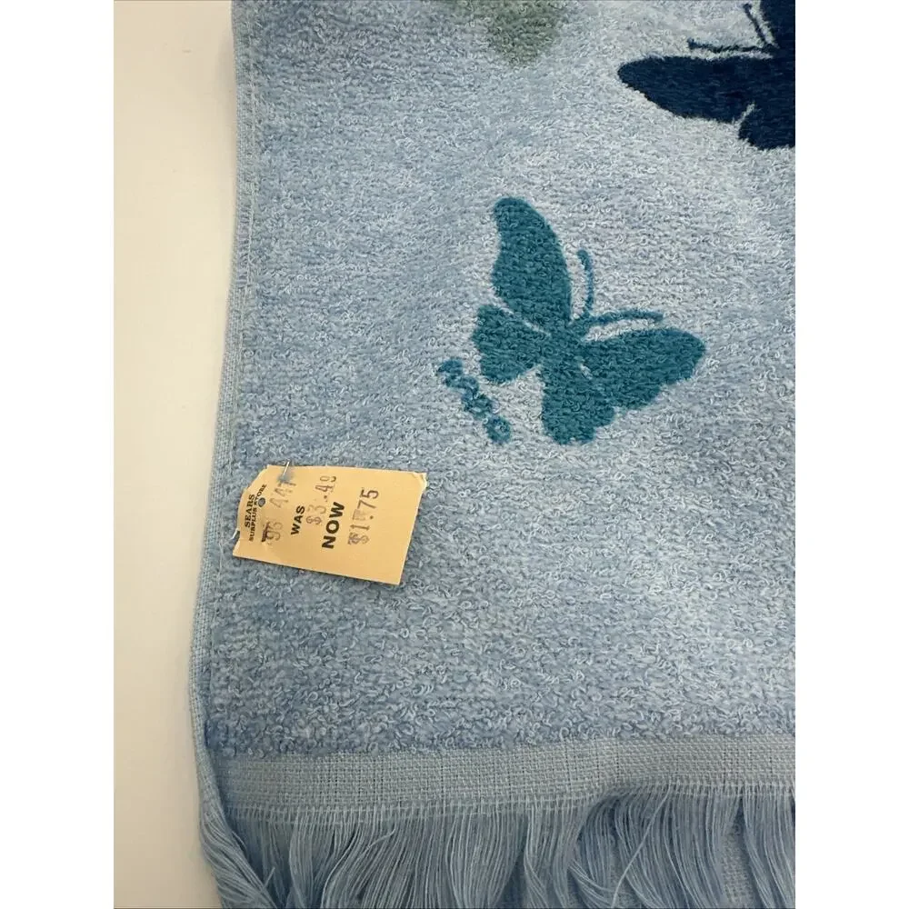 Set Of Vintage Cannon Blue Butterfly Towel Set. NWT